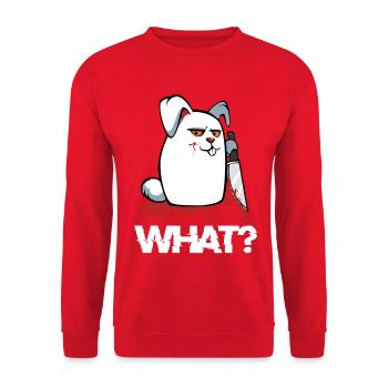 Was? Blutiger Hase mit Messer - Unisex Pullover - Rot - Vorne - Alina (178cm) & Michal (187cm)