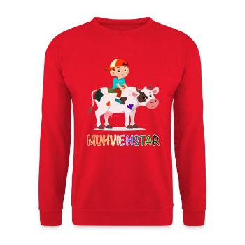 Muhviehstar Geburtstagsgeschenk Bauer  - Unisex Pullover - Rot - Vorne - Alina (178cm) & Michal (187cm)
