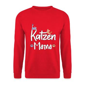 Katzen Mama Schriftzug mit Katzenmotiven - Unisex Pullover - Rot - Vorne - Alina (178cm) & Michal (187cm)