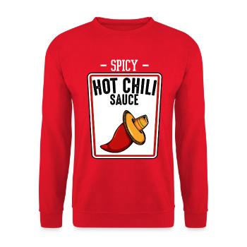 Würzige Chili-Sauce Illustration - Unisex Pullover - Rot - Vorne - Alina (178cm) & Michal (187cm)