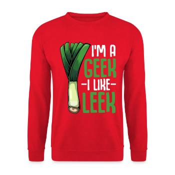 LauchGeek: Ich mag Lauch - Unisex Pullover - Rot - Vorne - Alina (178cm) & Michal (187cm)