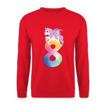 Unicorn with rainbow number 8th birthday - Unisex Sweatshirt - red - Front - Alina (178cm) & Michal (187cm)