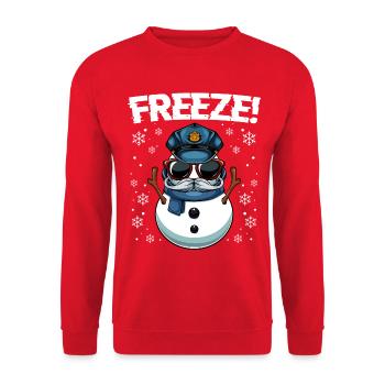 Kapitän Frost Schneemann Polizei Weihnachten - Unisex Pullover - Rot - Vorne - Alina (178cm) & Michal (187cm)