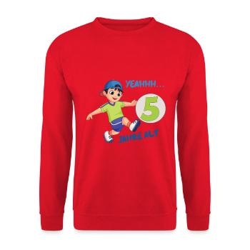 Kindergeburtstagsdesign mit Zahl 5 - Unisex Pullover - Rot - Vorne - Alina (178cm) & Michal (187cm)