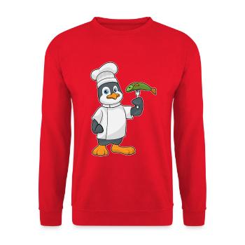 Pinguin Koch Fisch Kochen - Unisex Pullover - Rot - Vorne - Alina (178cm) & Michal (187cm)
