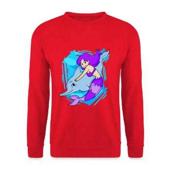 Meerjungfrau mit Delfin - Unisex Pullover - Rot - Vorne - Alina (178cm) & Michal (187cm)