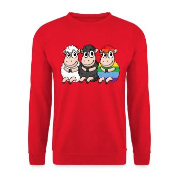 Schwarzes Schaf - Regenbogen Schaf - Unisex Pullover - Rot - Vorne - Alina (178cm) & Michal (187cm)