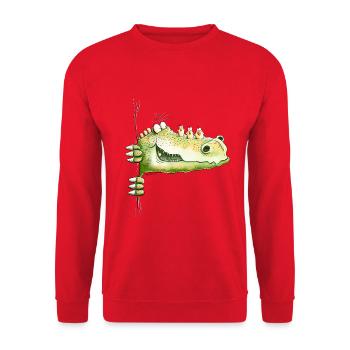 Da Guckt ein Krokodil I Dino I Echse I Fun - Unisex Pullover - Rot - Vorne - Alina (178cm) & Michal (187cm)
