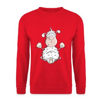 Funny Yoga Sheep I Word Game Fun Sheep - Unisex Sweatshirt - red - Front - Alina (178cm) & Michal (187cm)