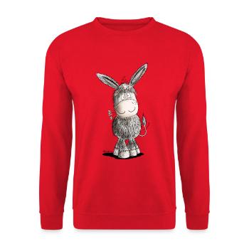 Happy Esel I Tiermotiv - Unisex Pullover - Rot - Vorne - Alina (178cm) & Michal (187cm)