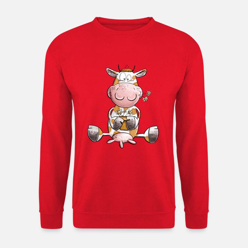 Kuh mit Blumen - Unisex Pullover - Rot