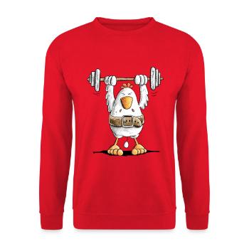 Strong Chicken I Workout I Weight Training - Unisex Sweatshirt - red - Front - Alina (178cm) & Michal (187cm)