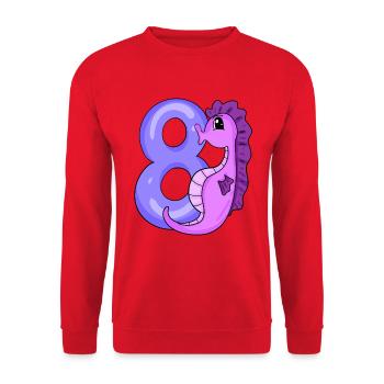 8 ans - 8ème anniversaire - Motif hippocampe - Sweat-shirt Unisexe - rouge - Devant - Alina (178cm) & Michal (187cm)