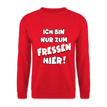 Ich bin nur zum Fressen hier Essen Wettkampf Party - Unisex Pullover - Rot - Vorne - Alina (178cm) & Michal (187cm)