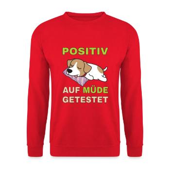 Positiv auf Müde getestet Jack Russel - Unisex Pullover - Rot - Vorne - Alina (178cm) & Michal (187cm)