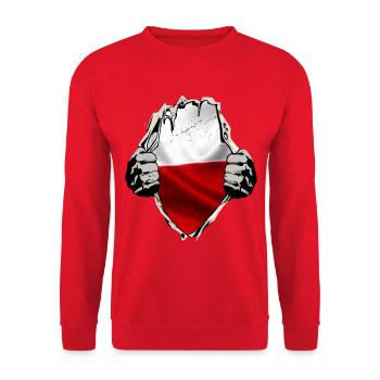 Polen - Polnische Flagge unterm Shirt - Unisex Pullover - Rot - Vorne - Alina (178cm) & Michal (187cm)