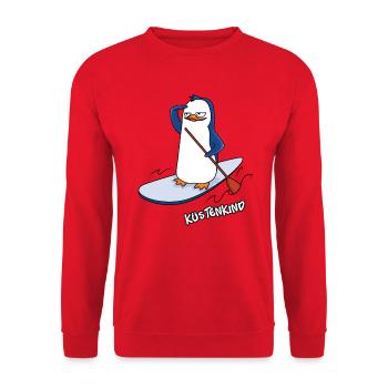Küstenkind Pinguin - Unisex Pullover - Rot - Vorne - Alina (178cm) & Michal (187cm)