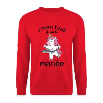 Femme EVJF Cadeau Future Mariée Fille Licorne - Sweat-shirt Unisexe - rouge - Devant - Alina (178cm) & Michal (187cm)