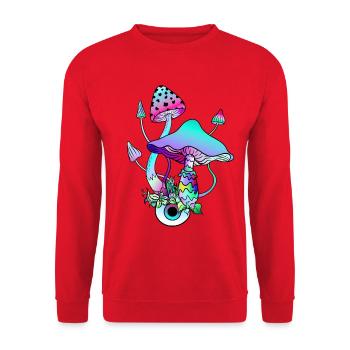 Magic Mushrooms Goa Psy Trance Mushroom Eyes Art - Unisex Sweatshirt - red - Front - Alina (178cm) & Michal (187cm)