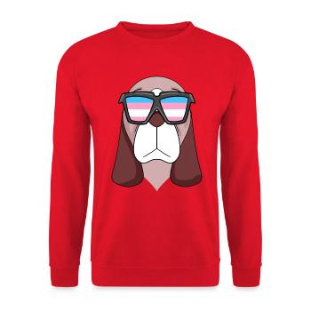 Transgender Basset Hound Hund - Hund mit Brille - Unisex Pullover - Rot - Vorne - Alina (178cm) & Michal (187cm)