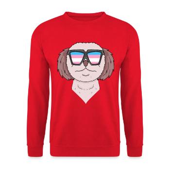 Transgender Shih Tzu Hund - Hund mit Brille - Unisex Pullover - Rot - Vorne - Alina (178cm) & Michal (187cm)