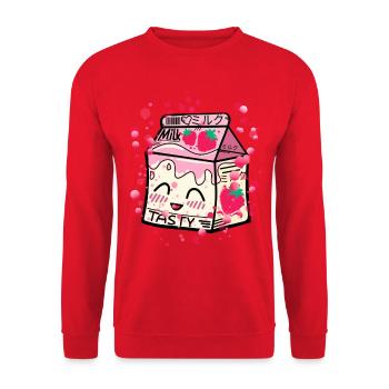 Erdbeer Milch Packung kawaii - Unisex Pullover - Rot - Vorne - Alina (178cm) & Michal (187cm)