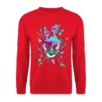 Zauberpilze Neon Psychedelic Shrooms - Unisex Pullover - Rot - Vorne - Alina (178cm) & Michal (187cm)