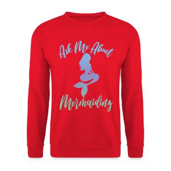 Ask Me About Mermaiding Mermaid Themed Swimming Co - Unisex Sweatshirt - red - Front - Alina (178cm) & Michal (187cm)