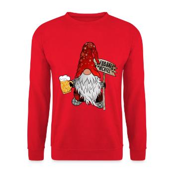 Fußball X-mas Wichtel mit Bierglas - Unisex Pullover - Rot - Vorne - Alina (178cm) & Michal (187cm)