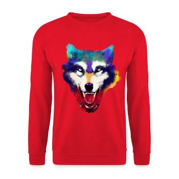 Wolfskopf Bunt Aquarell - Unisex Pullover - Rot - Vorne - Alina (178cm) & Michal (187cm)