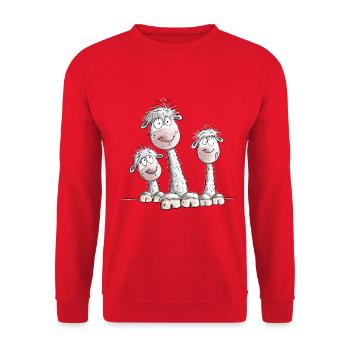 Lustiges Lama Trio I Alpaka Design - Unisex Pullover - Rot - Vorne - Alina (178cm) & Michal (187cm)