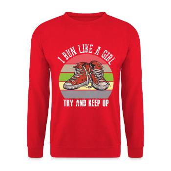 Vintage Retro Cross Country Laufen - Unisex Pullover - Rot - Vorne - Alina (178cm) & Michal (187cm)