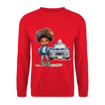 Child heroine with police car design - Unisex Sweatshirt - red - Front - Alina (178cm) & Michal (187cm)