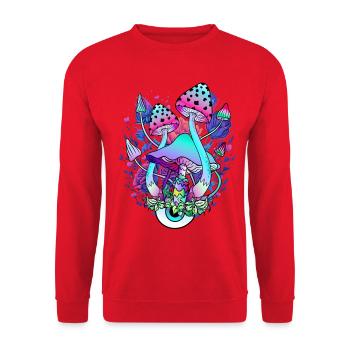 Psychedelic Mushroom Eyes Nature Art - Unisex Sweatshirt - red - Front - Alina (178cm) & Michal (187cm)