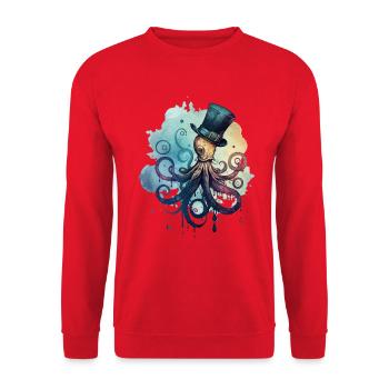 Octopus porte un grand chapeau haut de forme - Sweat-shirt Unisexe - rouge - Devant - Alina (178cm) & Michal (187cm)