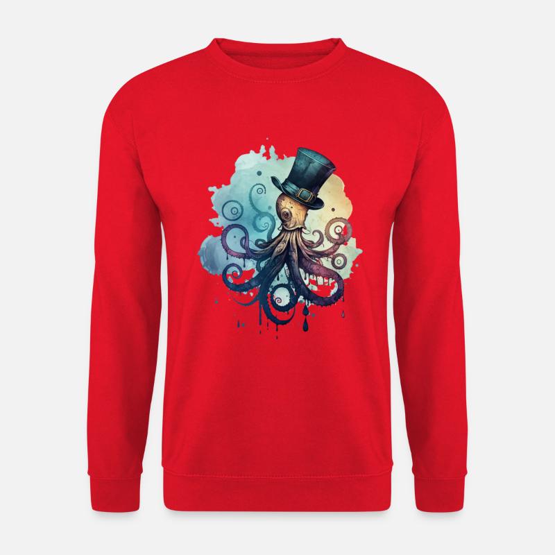 Krake trägt grossen Zylinder - Unisex Pullover - Rot