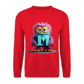 Mehrfarbiges Monster mit Buchstabe M - Unisex Pullover - Rot - Vorne - Alina (178cm) & Michal (187cm)