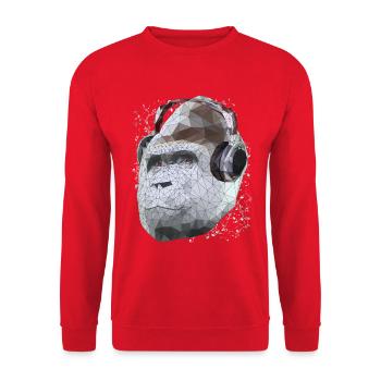 Gorilla with Headphones Low Poly Pop Art Art - Unisex Sweatshirt - red - Front - Alina (178cm) & Michal (187cm)