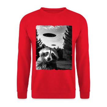 Raccoon Alien Invasion Uap Weirdcore - Unisex Sweatshirt - red - Front - Alina (178cm) & Michal (187cm)