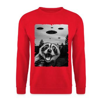 Raccoon Alien Invasion Uap Weirdcore - Unisex Sweatshirt - red - Front - Alina (178cm) & Michal (187cm)