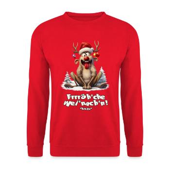 Betrunkenes Rentier – Lustige Weihnachten Reindeer - Unisex Pullover - Rot - Vorne - Alina (178cm) & Michal (187cm)