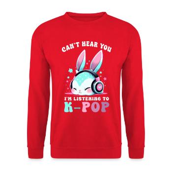 K-Pop Kawaii Chibi Bunny With Headphones Rabbit - Unisex Sweatshirt - red - Front - Alina (178cm) & Michal (187cm)