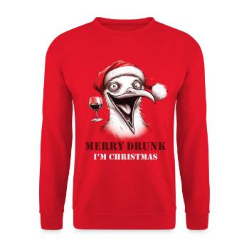 Merry Drunk I'm Christmas Bier Spruch Weihnachten - Unisex Pullover - Rot - Vorne - Alina (178cm) & Michal (187cm)