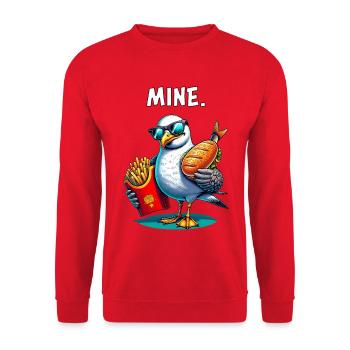 Cheeky seagull with fries & fish sandwiches – MINE - Unisex Sweatshirt - red - Front - Alina (178cm) & Michal (187cm)