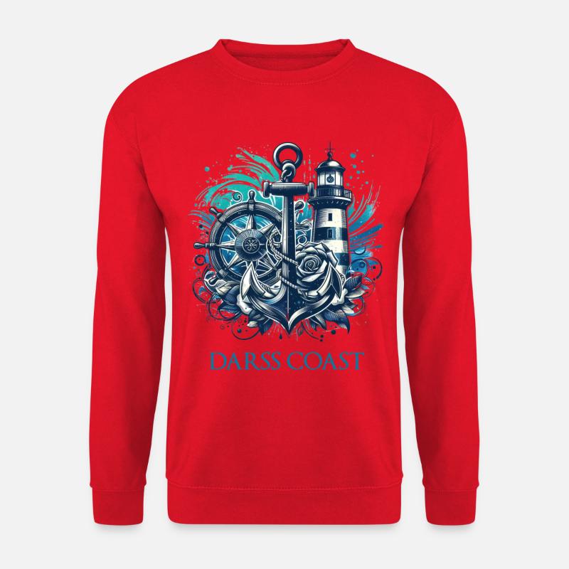 DarssCoast - Wellen Leuchtturm Anker blue Grafik - Unisex Pullover - Rot