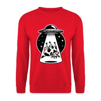 OVNI Kidnapping Vache Drôle Dessin animé - Sweat-shirt Unisexe - rouge - Devant - Alina (178cm) & Michal (187cm)