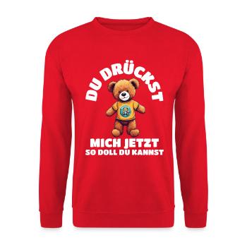 teddybär du drückst mich jetzt so doll du kannst - Unisex Pullover - Rot - Vorne - Alina (178cm) & Michal (187cm)