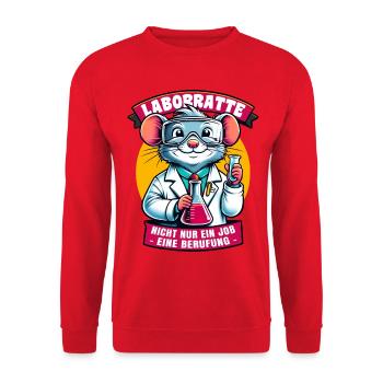 Laborratte – Chemie Humor mit Berufung - Unisex Pullover - Rot - Vorne - Alina (178cm) & Michal (187cm)