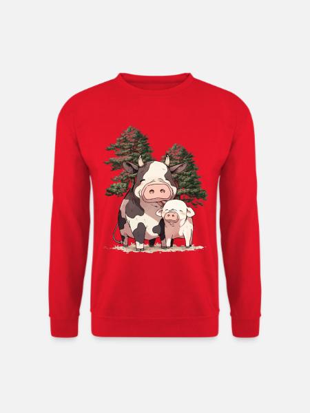 Freunde Freundschaft Kuh Schwein Tiere zusammen - Unisex Pullover - Rot