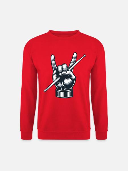 Batterista, Batterista, Band, Posa Metallo, Patatine fritte, Forchetta - Felpa unisex - rosso